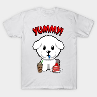 Cute furry dog is having coffee and cake T-Shirt